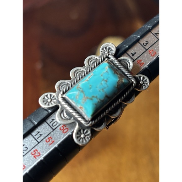 Vintage Tribal Sterling Silver And Turquoise Ring Size 4.5 Native American - Picture 4 of 5